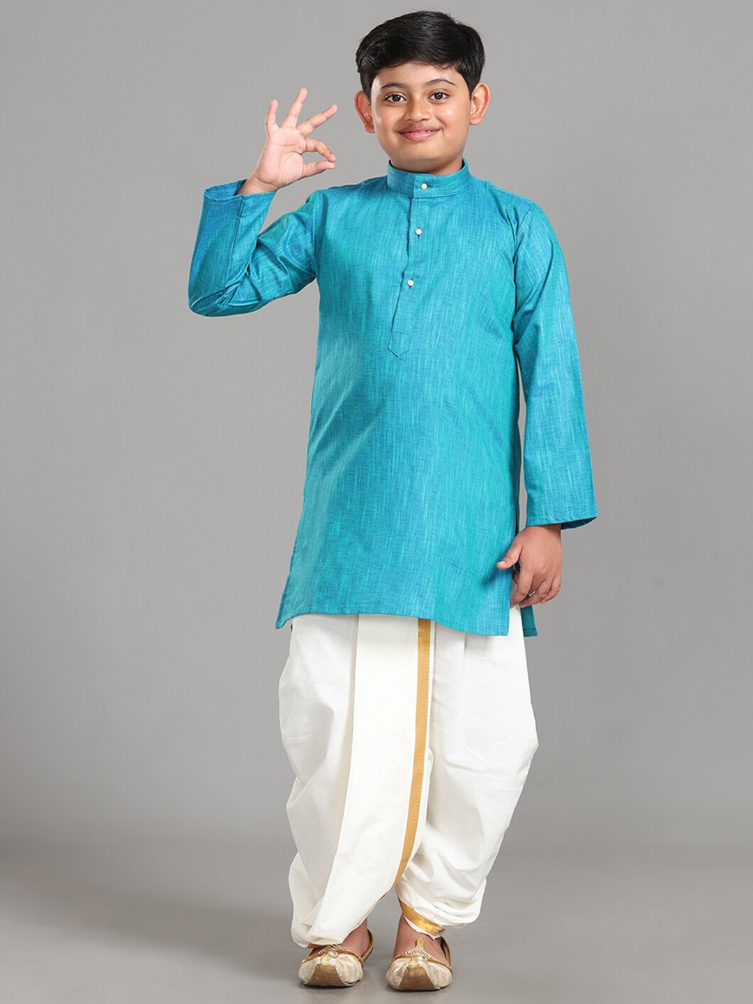 

ALAYA Go Trendy Junior Boys Readymade Panchakacham Dhoti & Kurta Set, Blue