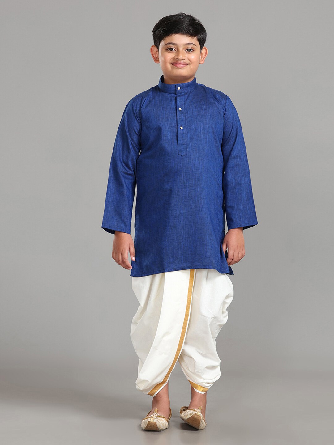 

ALAYA Go Trendy Junior Boys Readymade Panchakacham Dhoti & Kurta Set, Navy blue