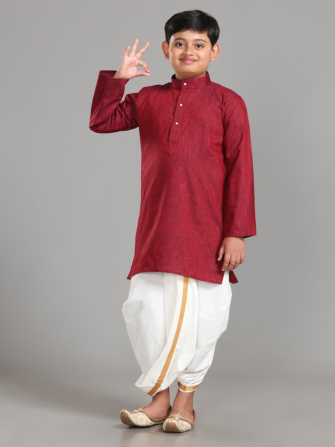 

ALAYA Go Trendy Junior Boys Readymade Panchakacham Dhoti & Kurta Set, Maroon