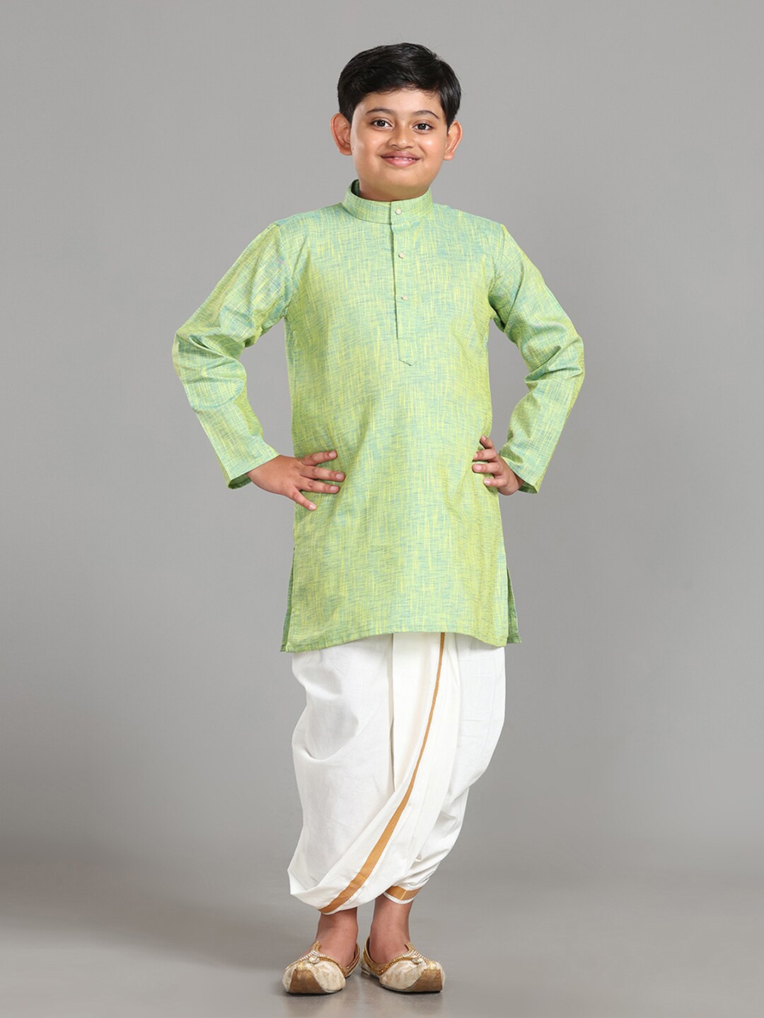 

ALAYA Boys Band Collar Straight Kurta With Dhoti Pant, Green