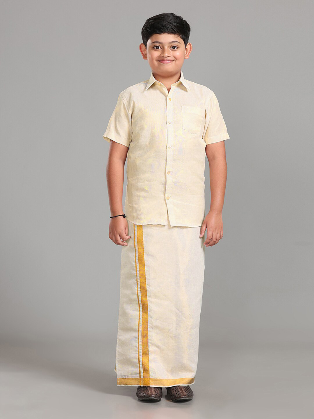 

ALAYA Boys Readymade Veshti & Shirt, Gold