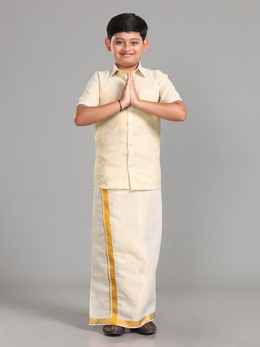 

ALAYA Boys Shirt Collar Readymade Veshti & Shirt, Gold