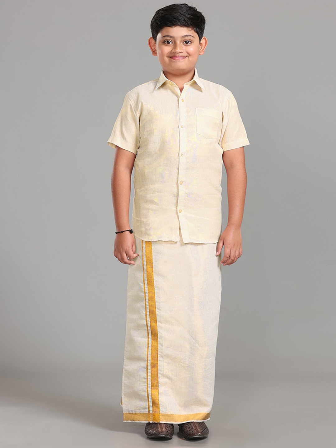 

ALAYA Boys Readymade Veshti & Shirt, Gold