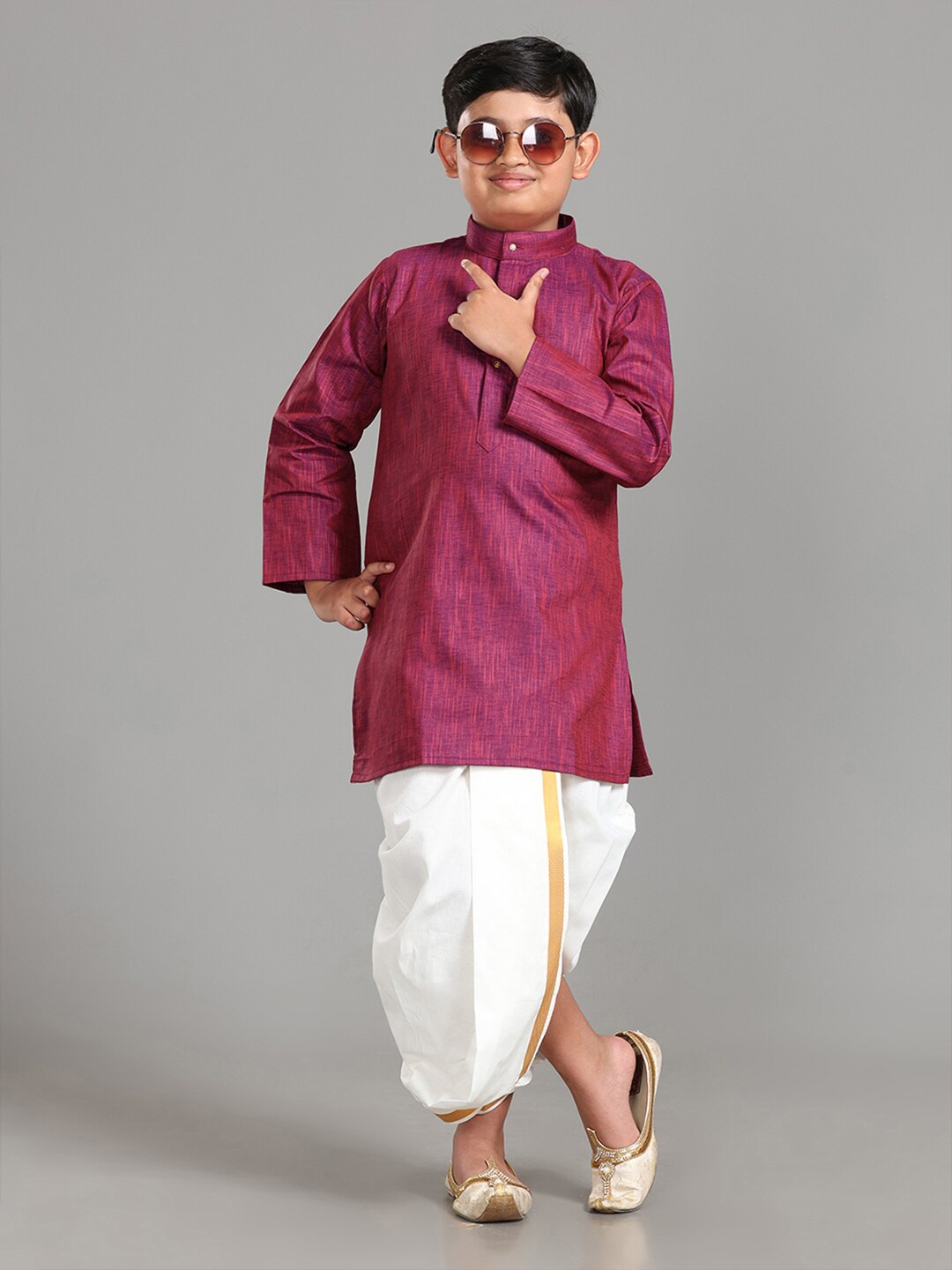 

ALAYA Boys Purple Regular Kurta with Dhoti Pants