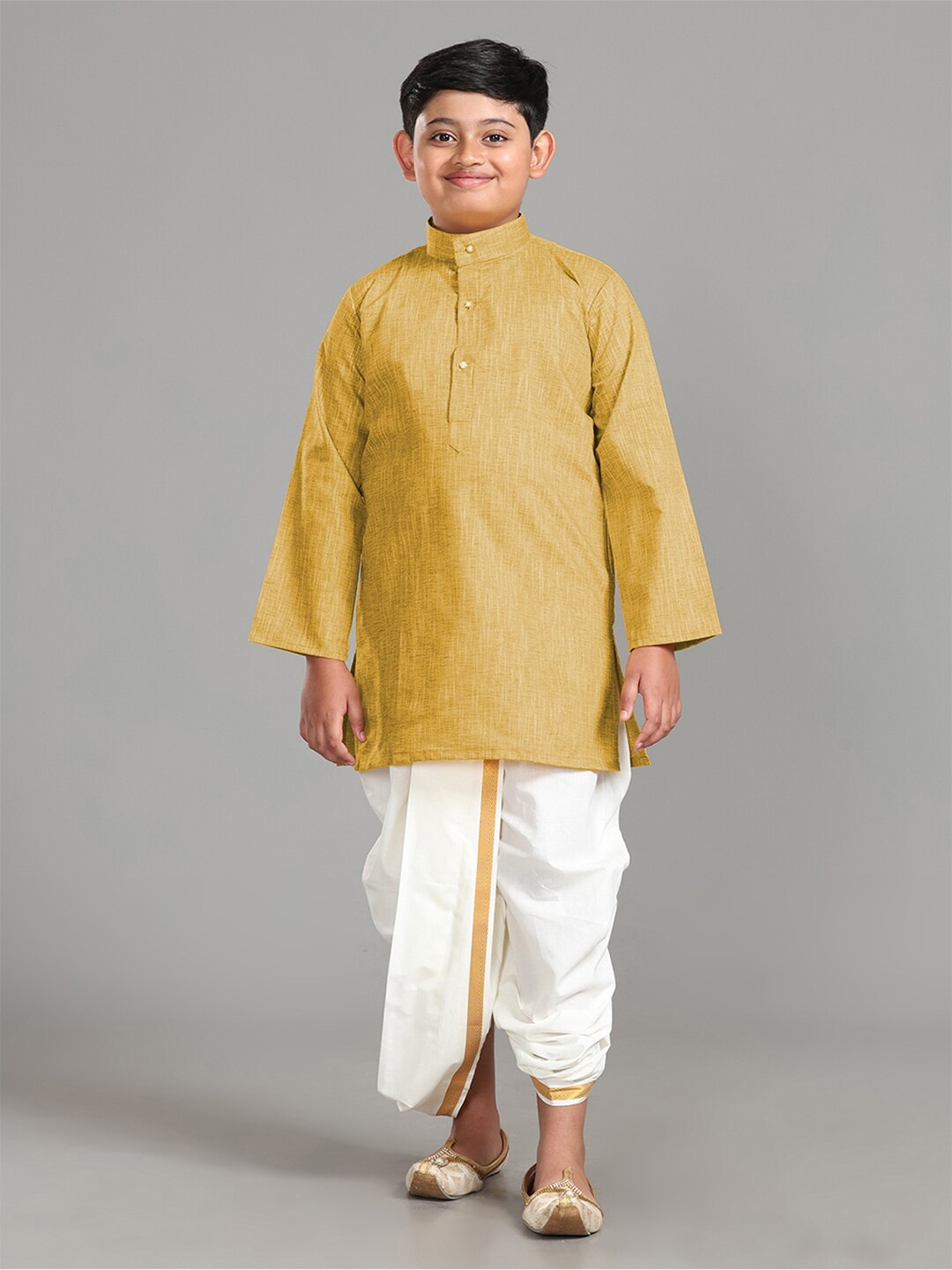 

ALAYA Boys Textured Regular Kurti with Dhoti Pants, Beige