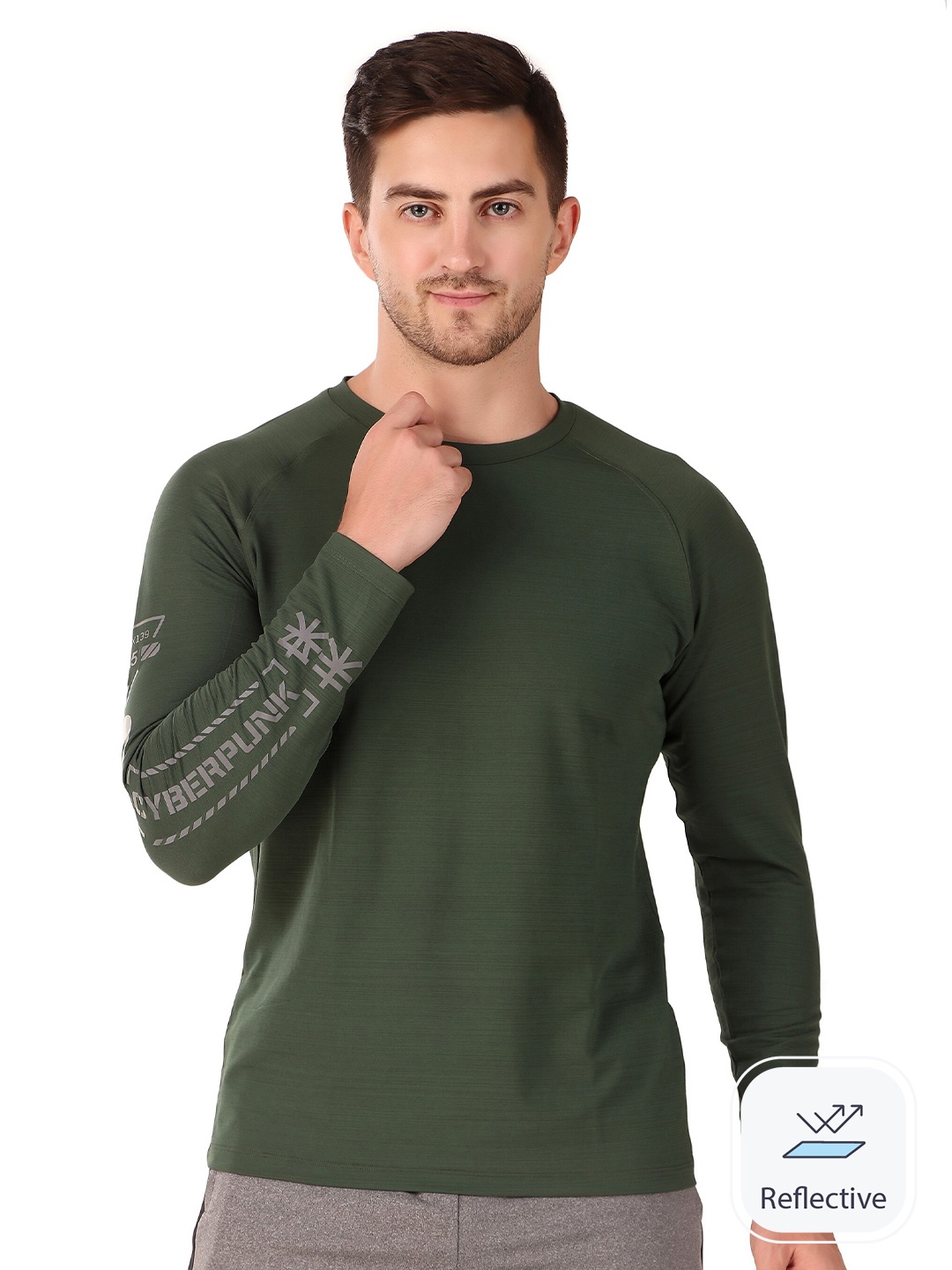 

REDESIGN Typography Printed Reflective Rapid Dry Raglan Sleeves Running T-shirt, Green