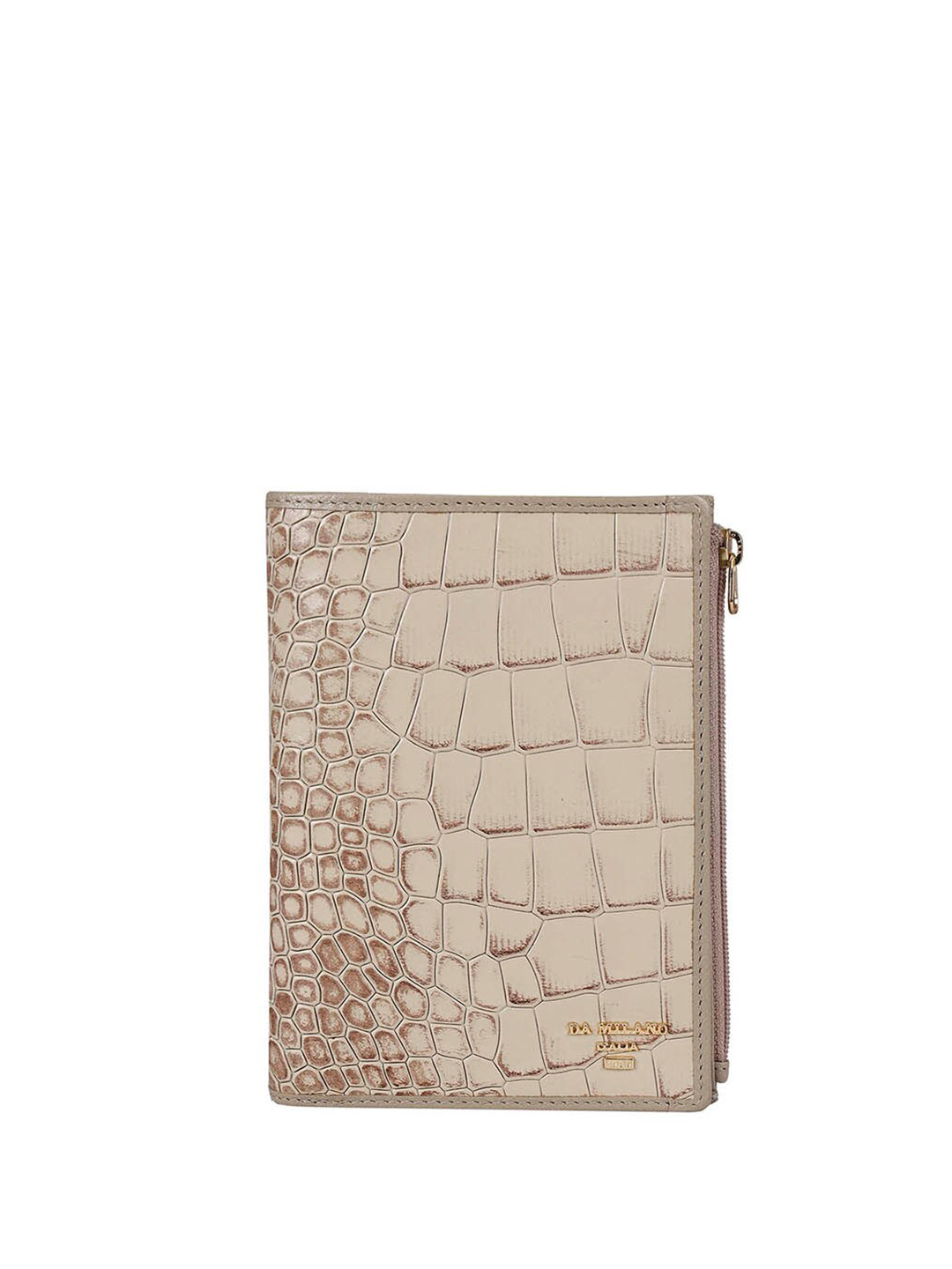 

Da Milano Unisex Textured Leather Two Fold Wallet, Beige
