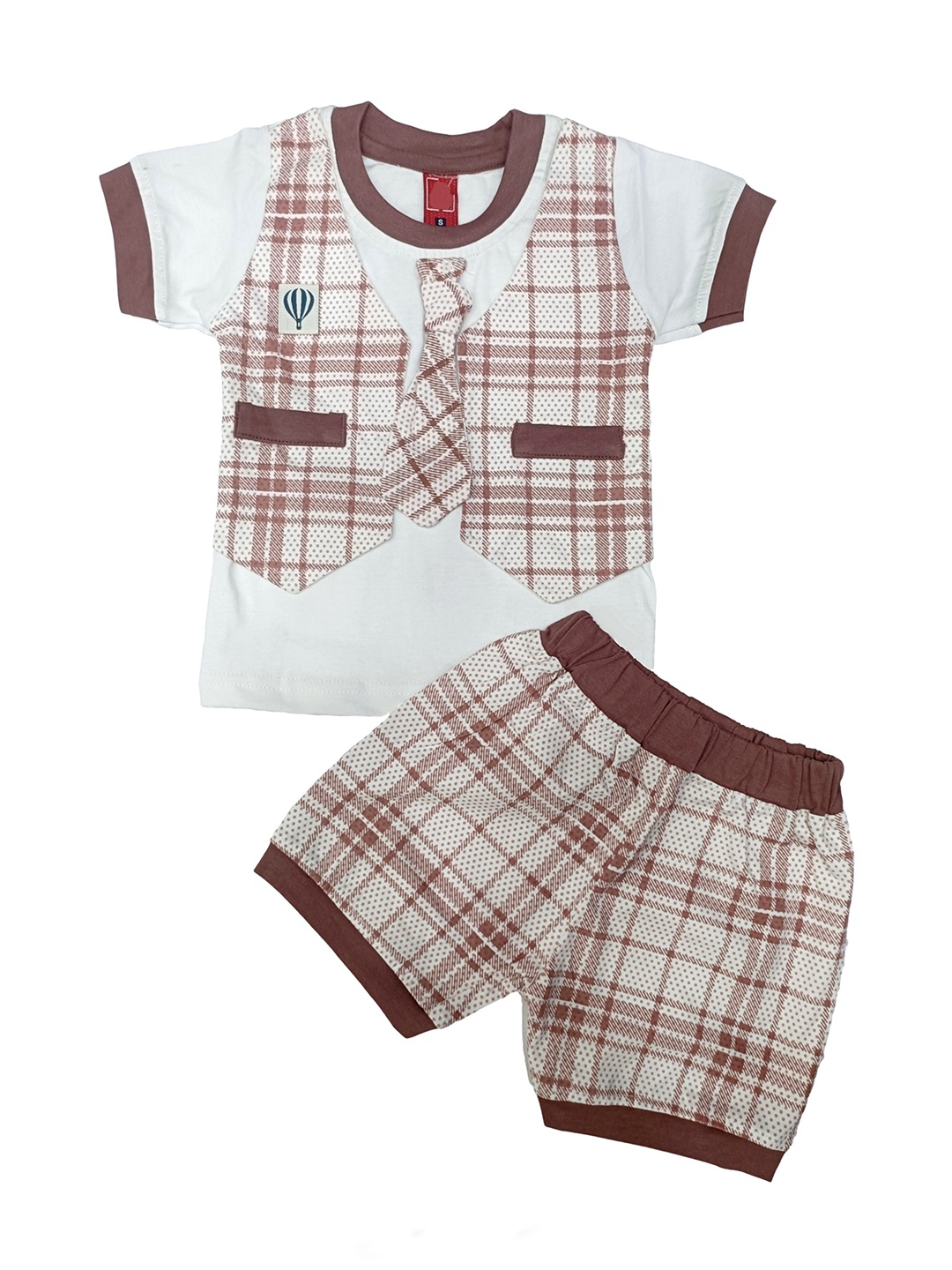 

BAESD Boys Checked T-shirt With Shorts, Rust