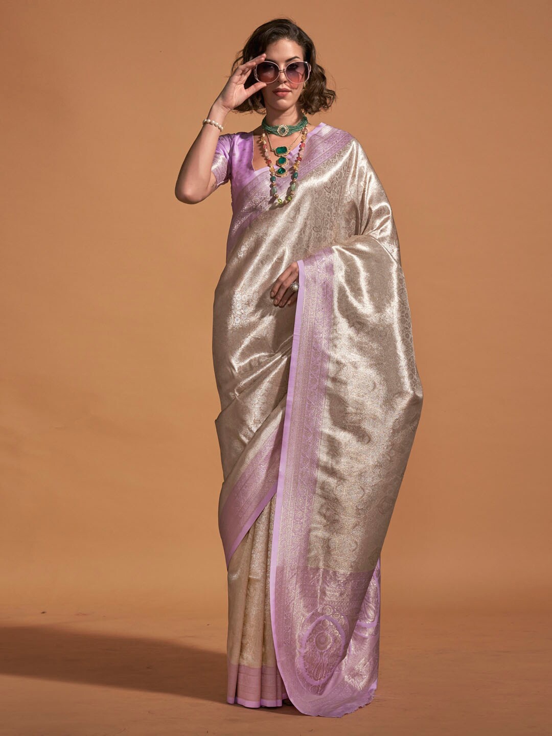 

Mitera Paisley Designer Kanjeevaram Saree, Cream