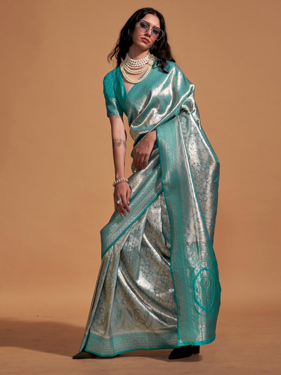 

Mitera Paisley Designer Kanjeevaram Saree, Blue