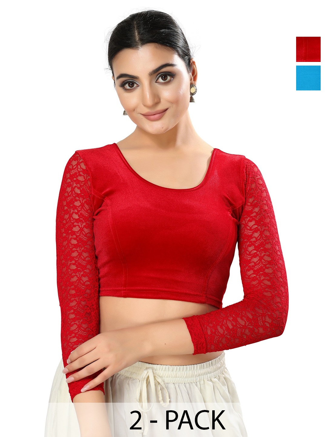 

SALWAR STUDIO Pack Of 2 Saree Blouses, Red