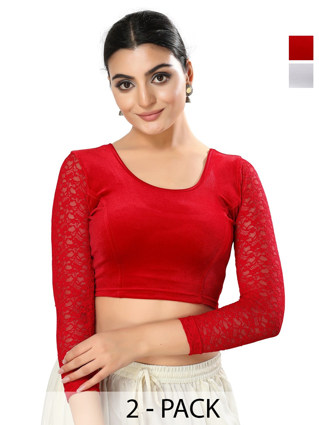

SALWAR STUDIO Pack Of 2 Readymade Saree Blouses, Red