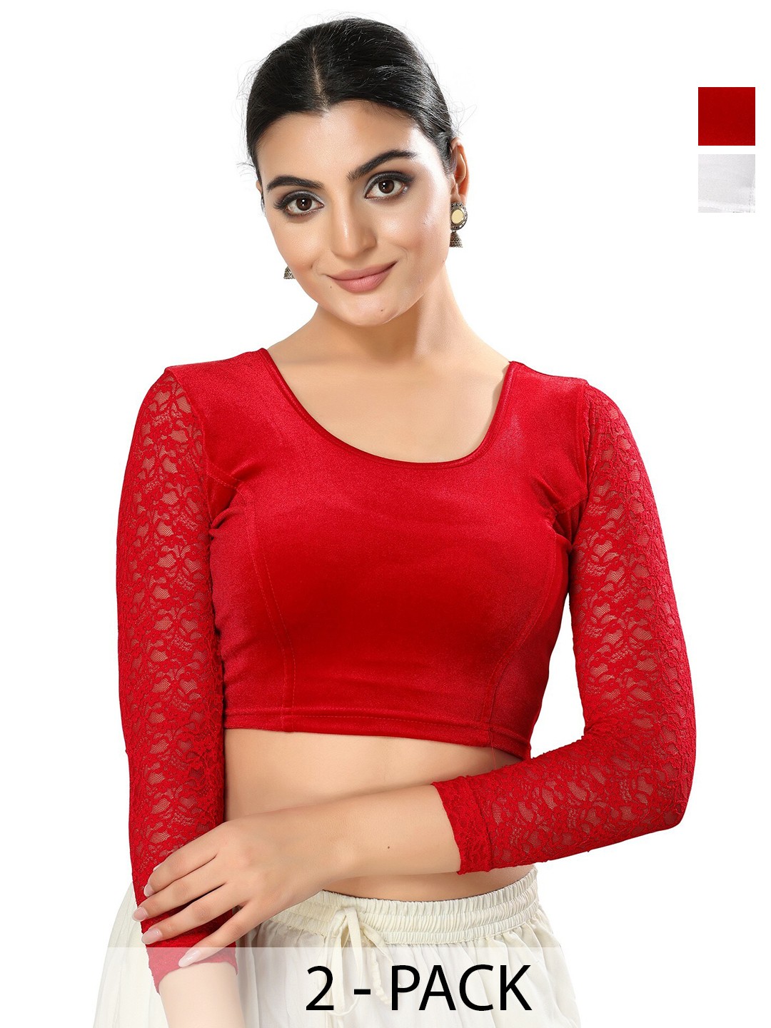 

SALWAR STUDIO Pack Of 2 Saree Blouses, Red