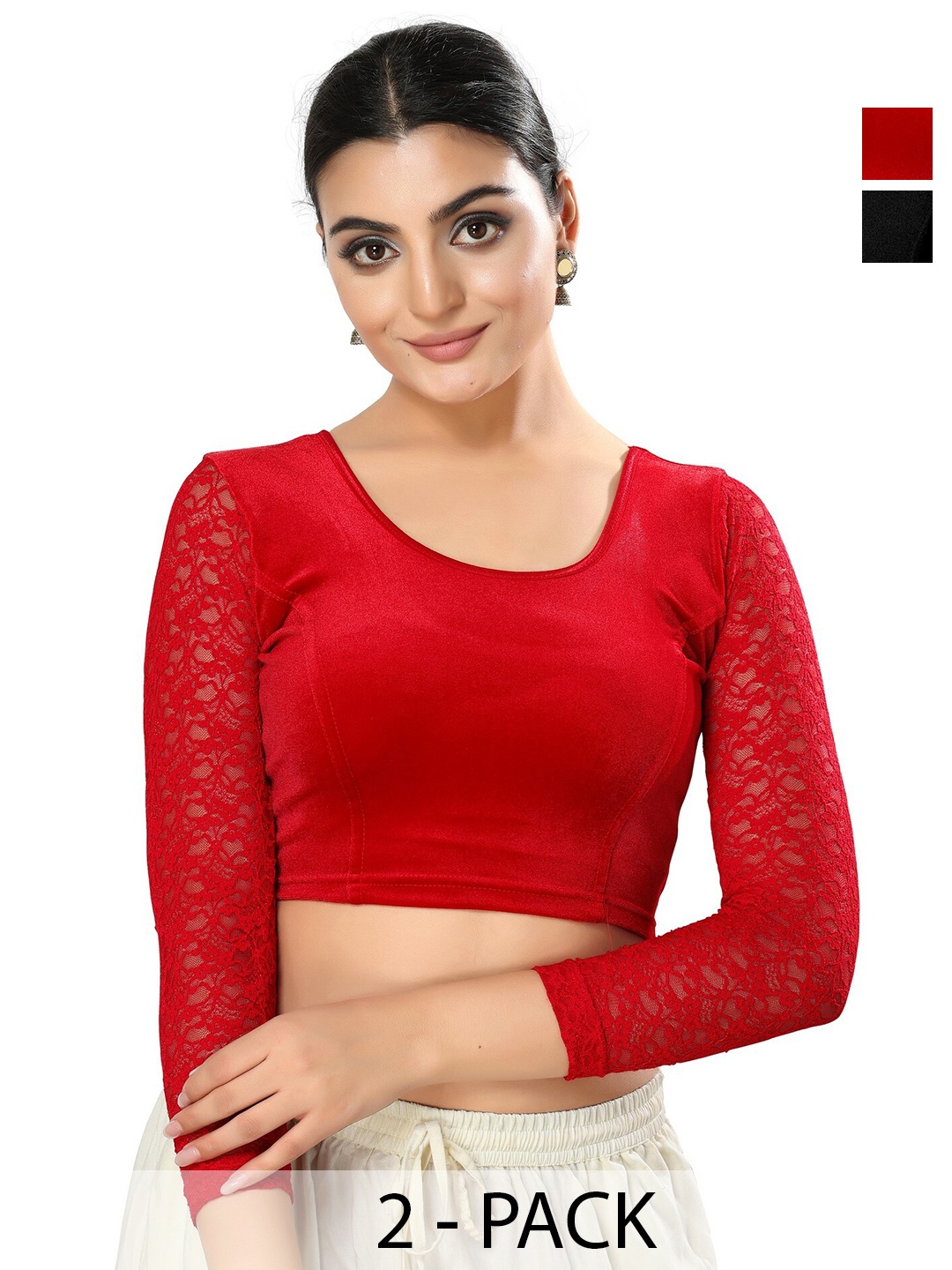 

SALWAR STUDIO Pack Of 2 Readymade Saree Blouses, Red