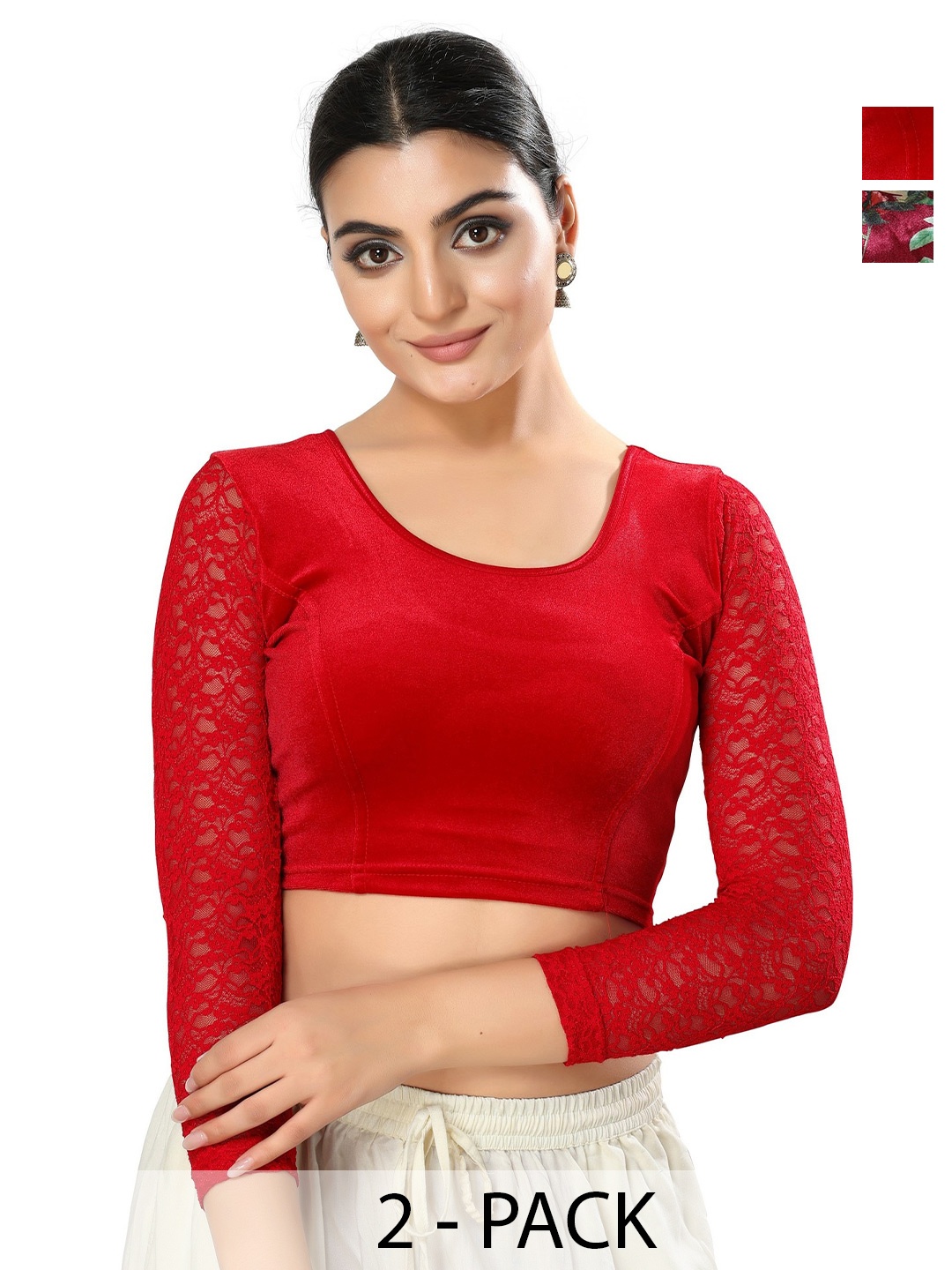 

SALWAR STUDIO Pack Of 2 Saree Blouses, Red