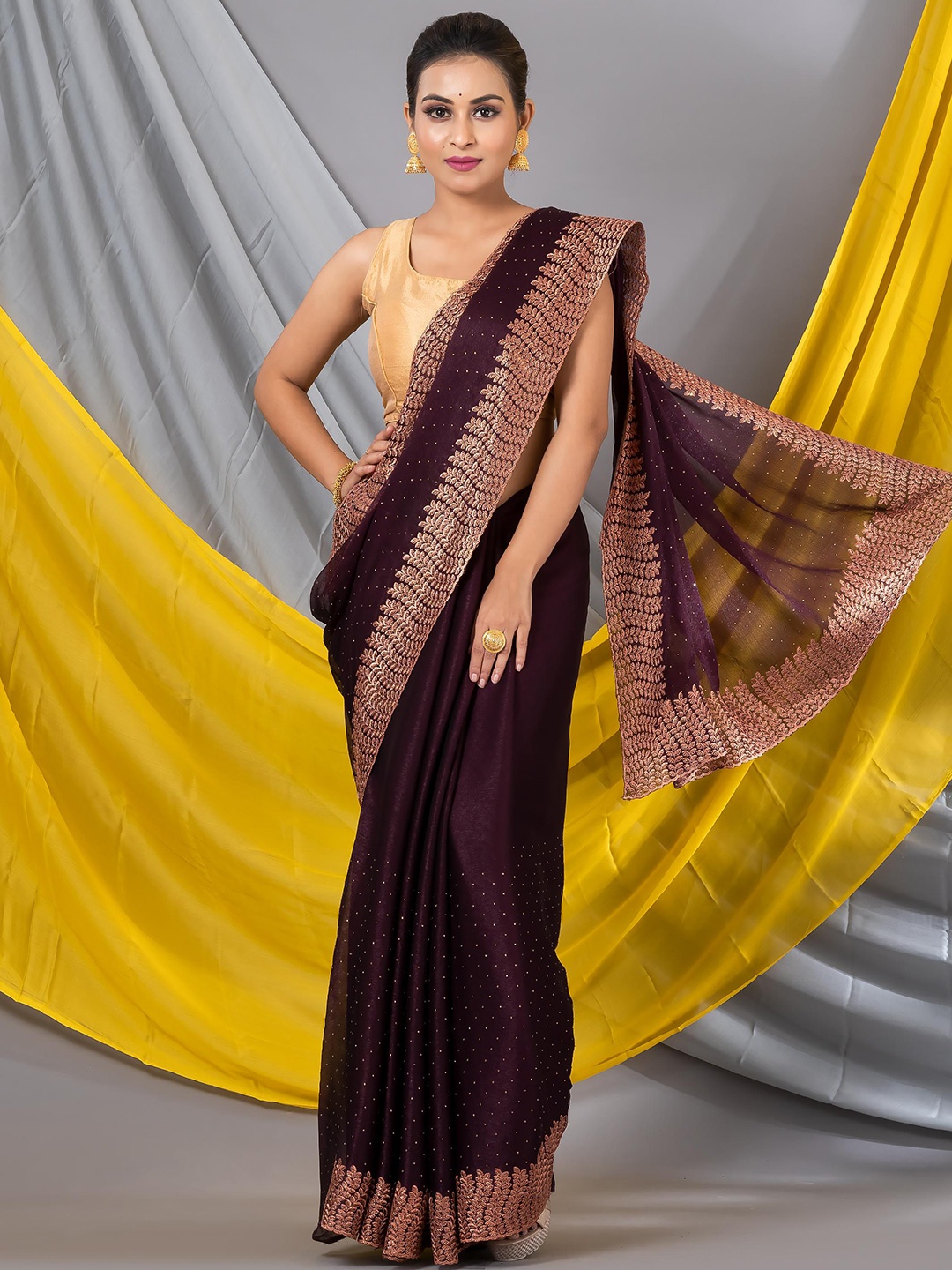 

MAHALASA Embellished Embroidered Organza Designer Saree, Magenta