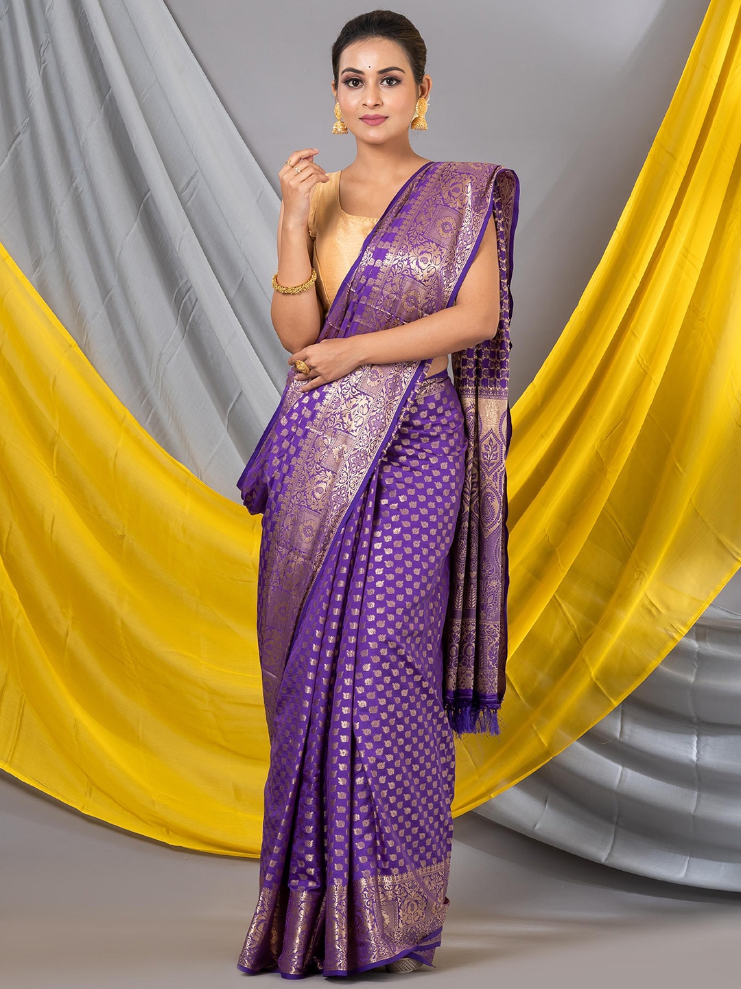 

MAHALASA Embellished Embroidered Designer Saree, Purple