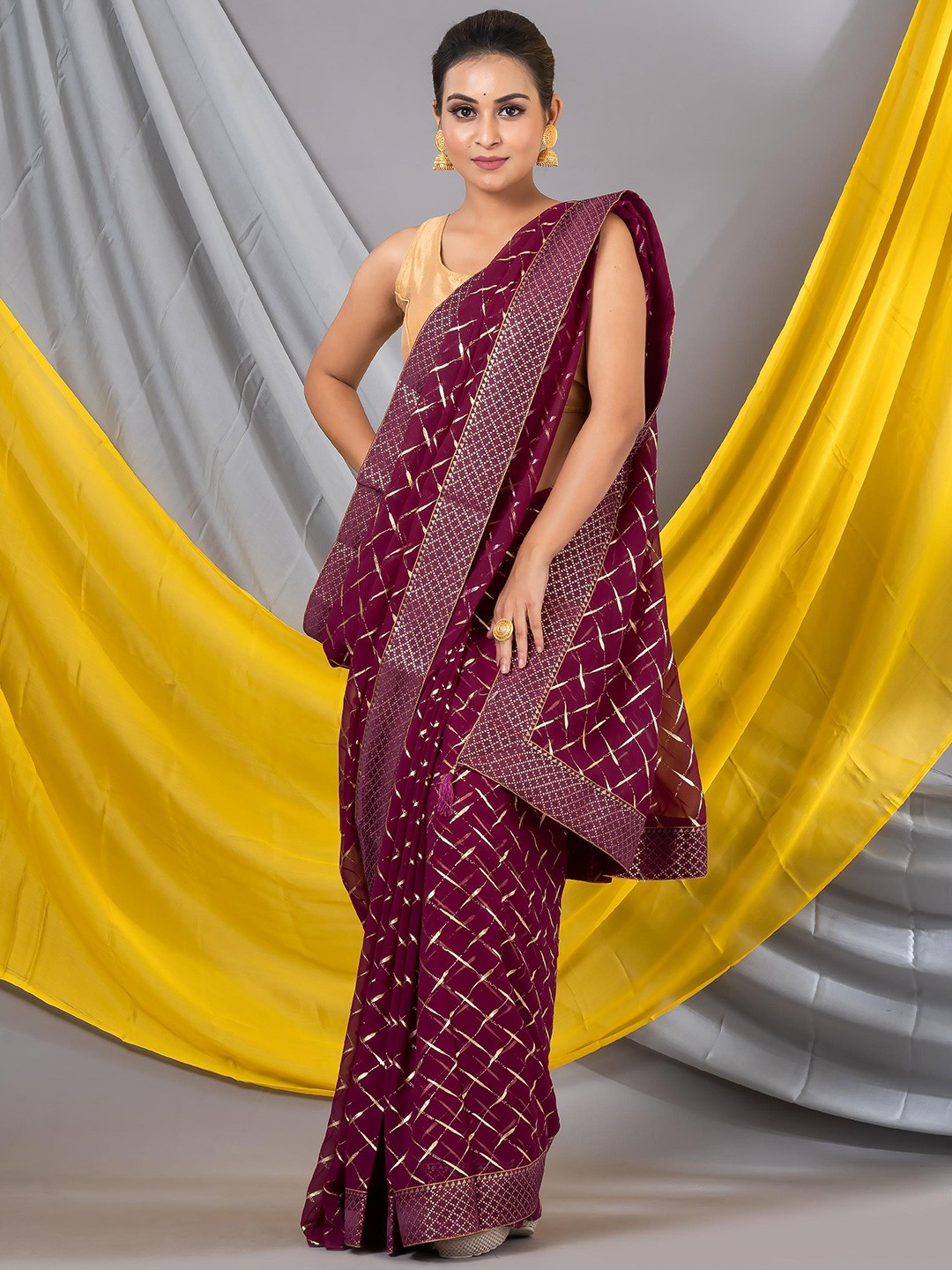 

MAHALASA Embroidered Designer Saree, Magenta