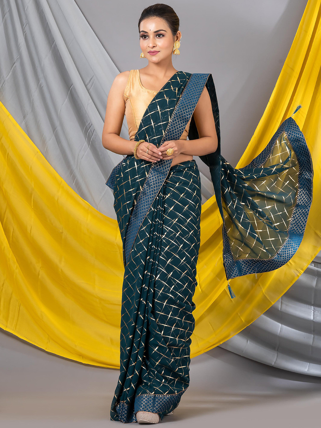 

MAHALASA Embroidered Designer Saree, Teal