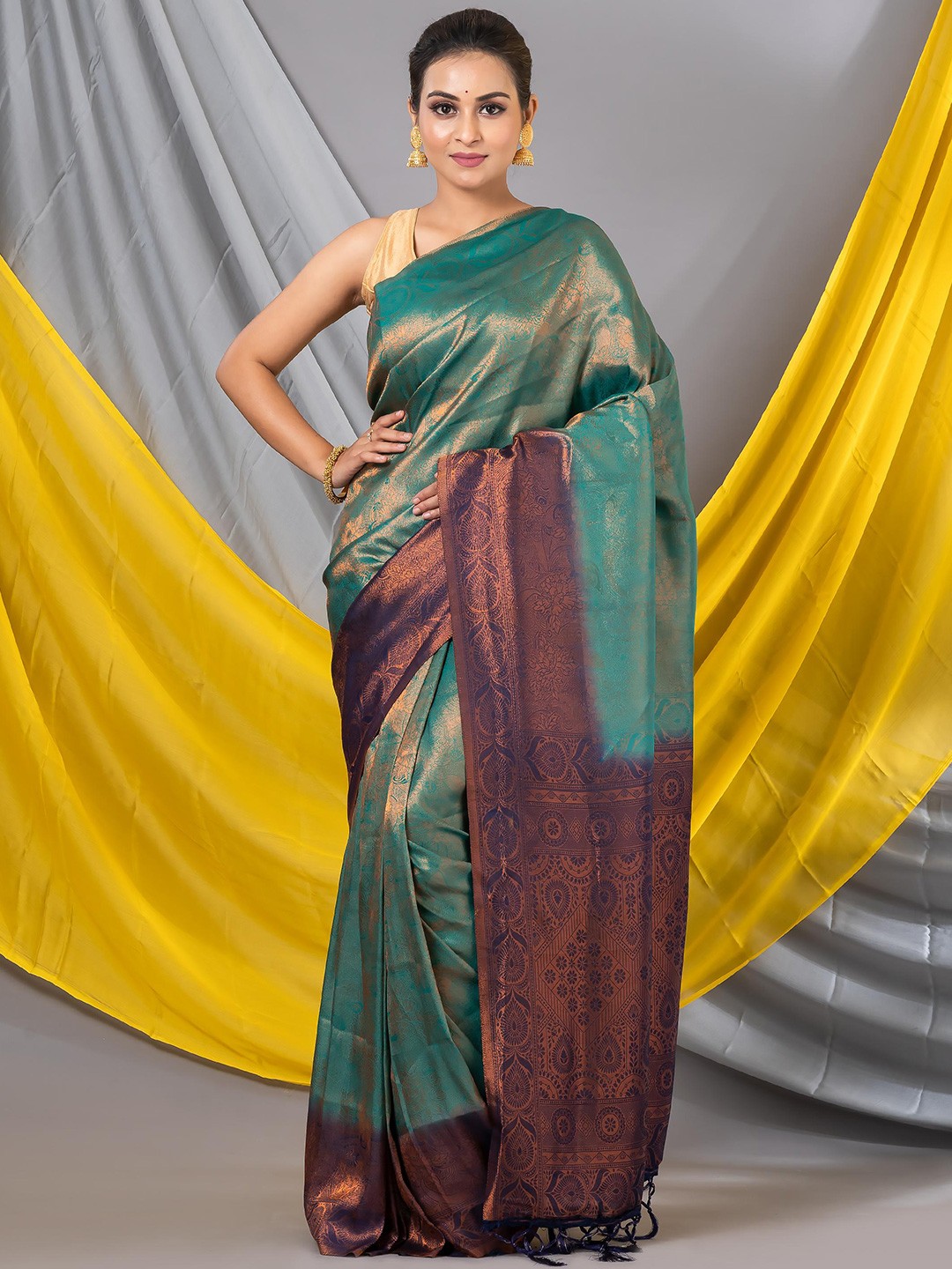 

MAHALASA Ethnic Woven Design Designer Saree, Sea green