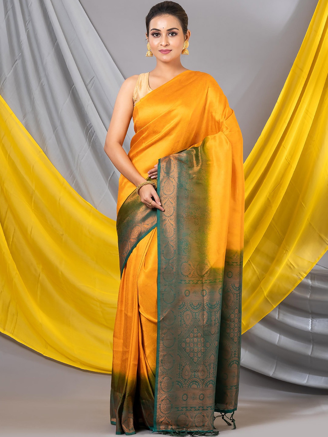 

MAHALASA Woven Design Designer Saree, Yellow