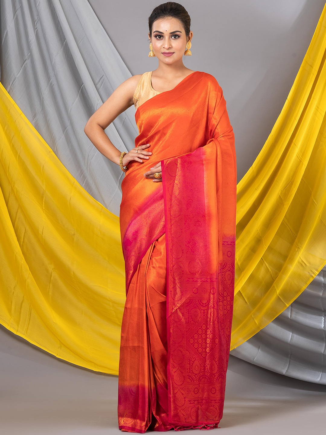 MAHALASA Woven Design Designer Saree, Orange