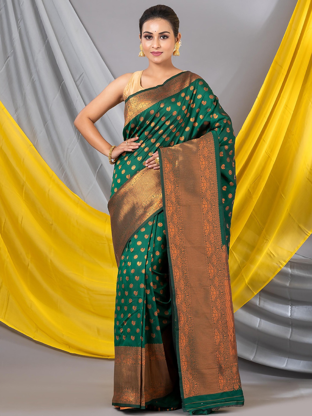 

MAHALASA Woven Design Pure Cotton Designer Saree, Green