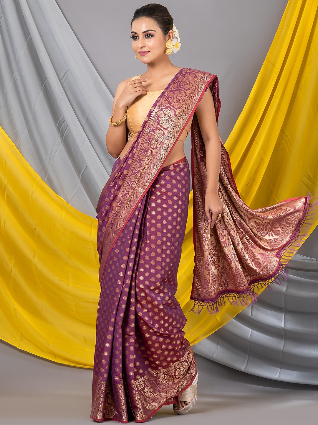 

MAHALASA Embellished Embroidered Designer Saree, Magenta