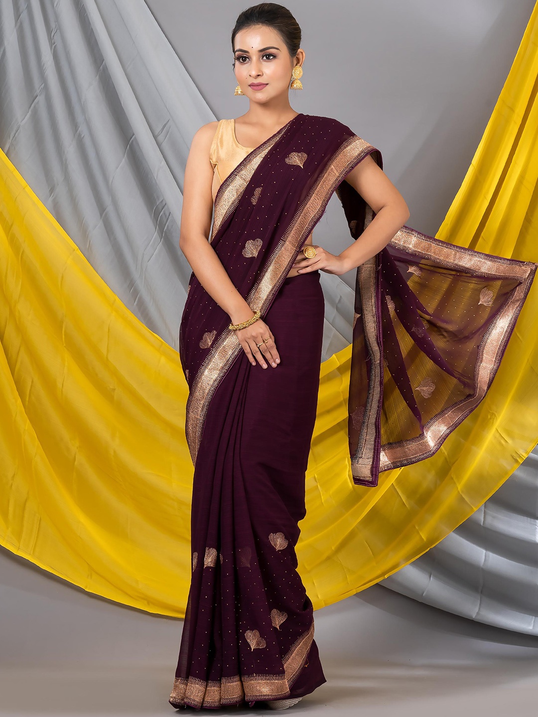 

MAHALASA Embellished Embroidered Pure Georgette Saree, Magenta