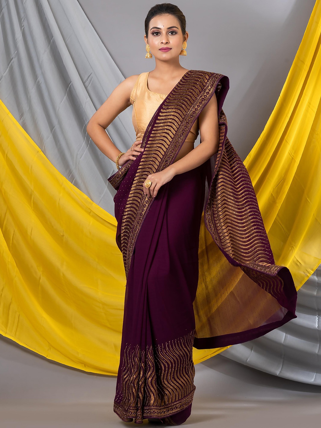 

MAHALASA Embellished Embroidered Pure Georgette Saree, Magenta