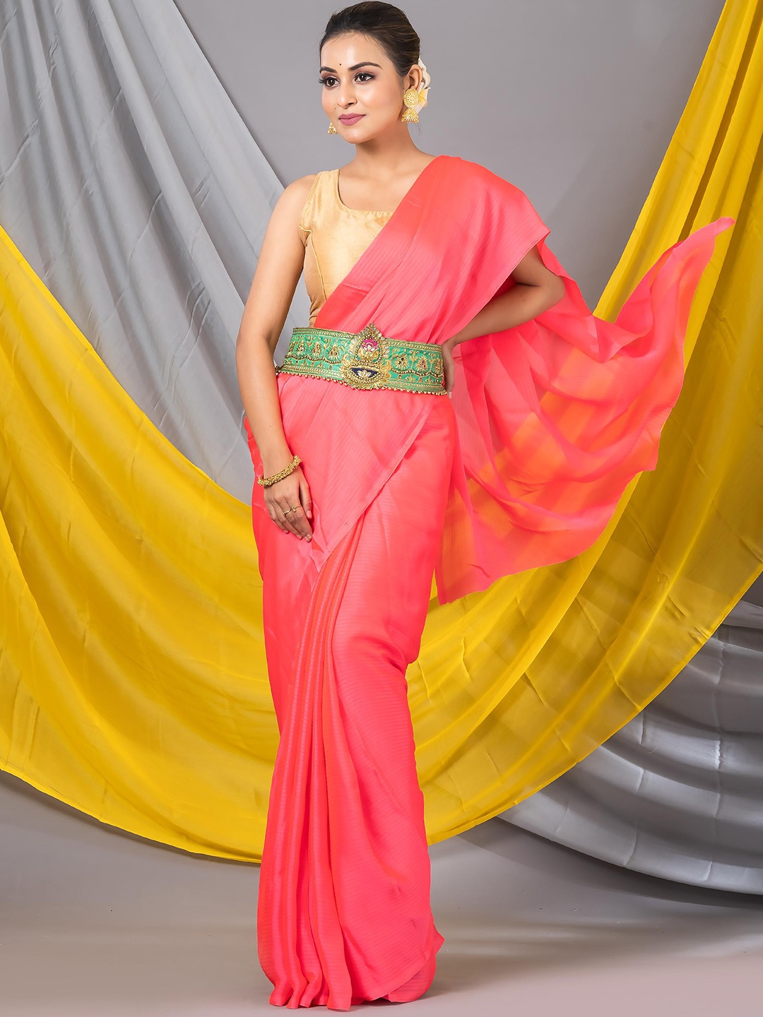 

MAHALASA Plain Saree, Red