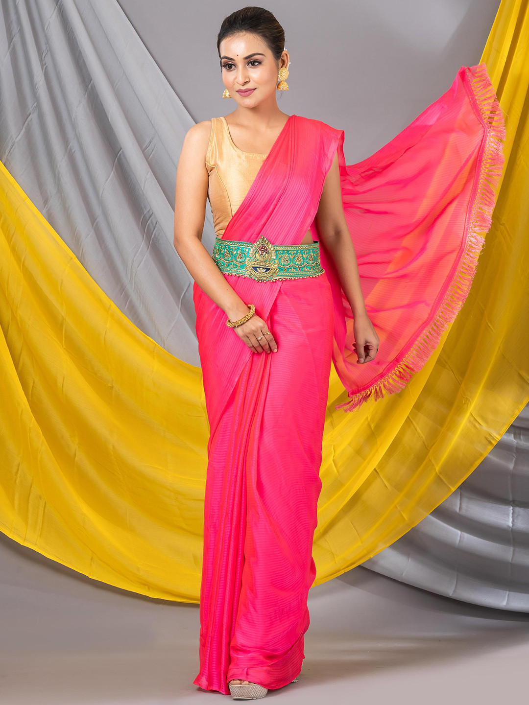 

MAHALASA Plain Saree, Pink