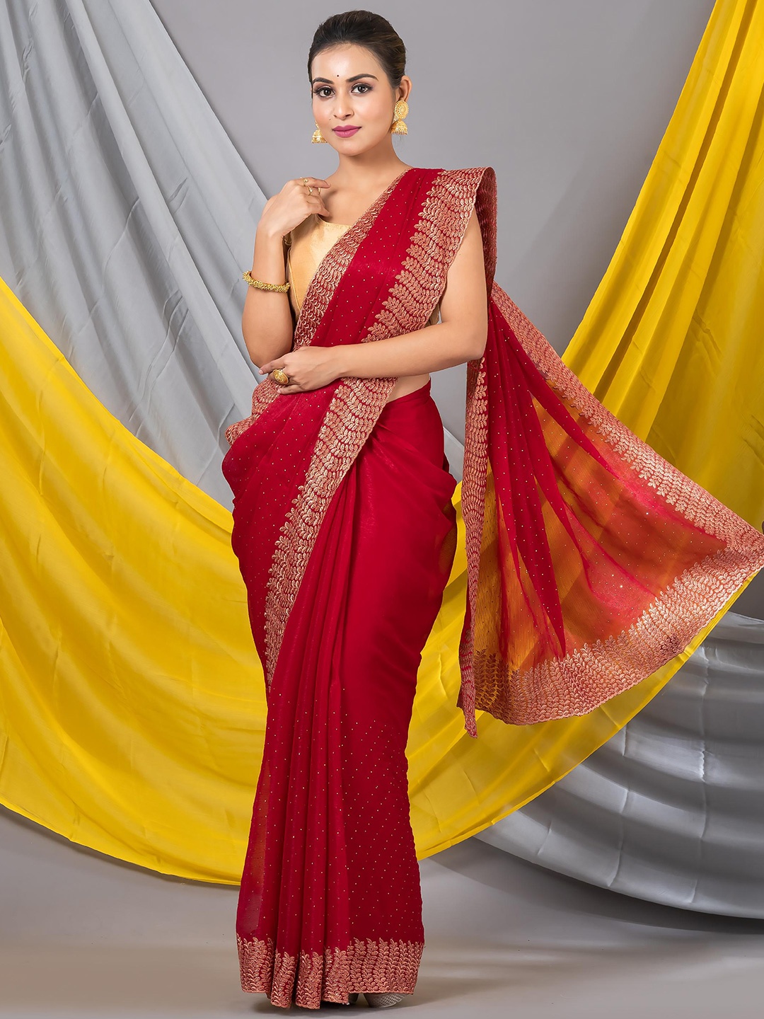 

MAHALASA Embroidered Embellished Organza Saree, Maroon