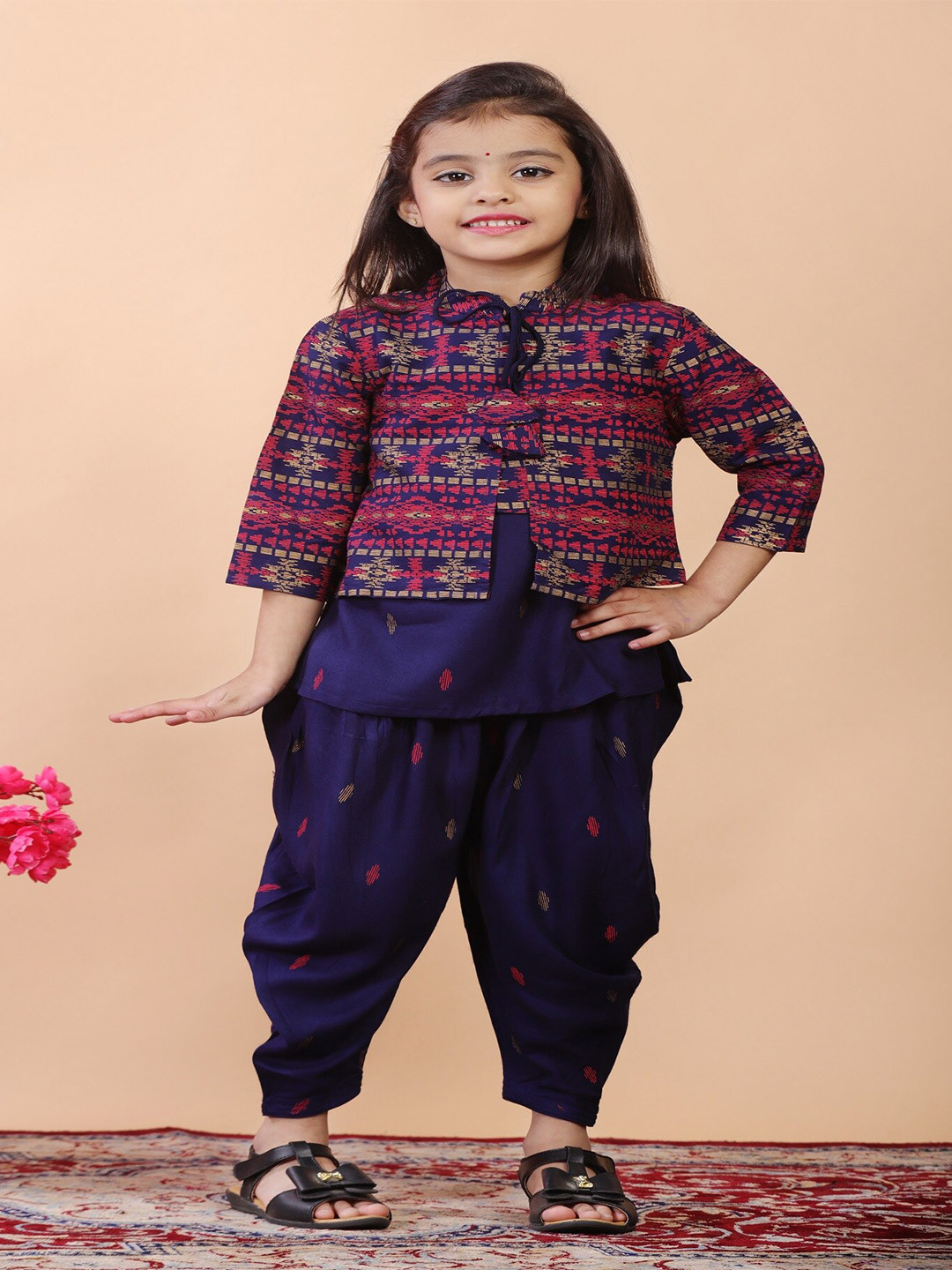 

BAESD Girls Round Neck Pure Cotton kurta dhoti jacket, Blue