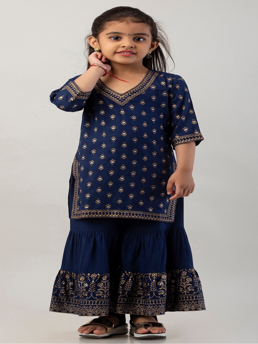 

BAESD Girls Ethnic Motifs V-Neck kurta sharara Set, Blue