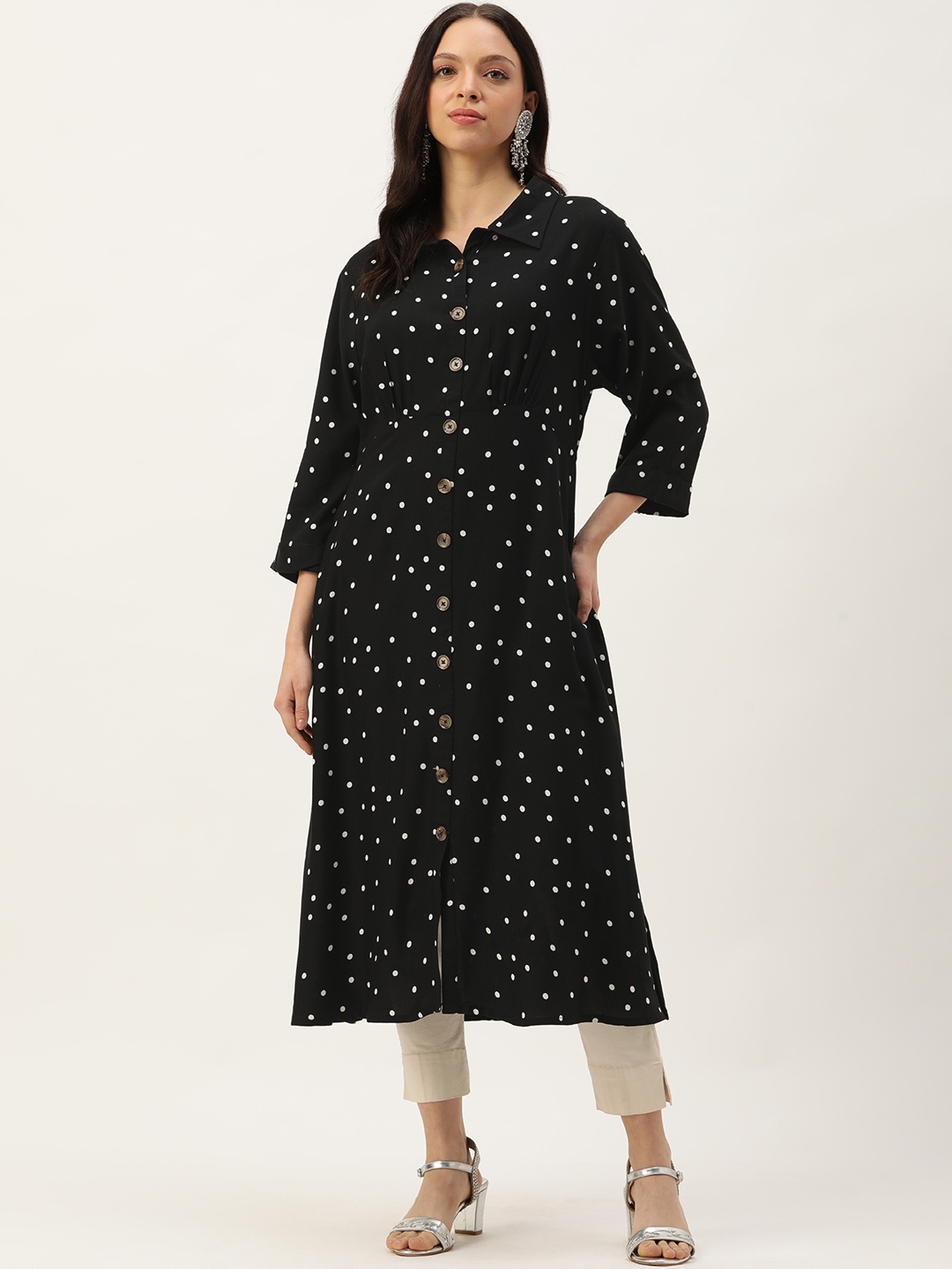

AMUKTI Women Polka Dot Printed Kurta, Black