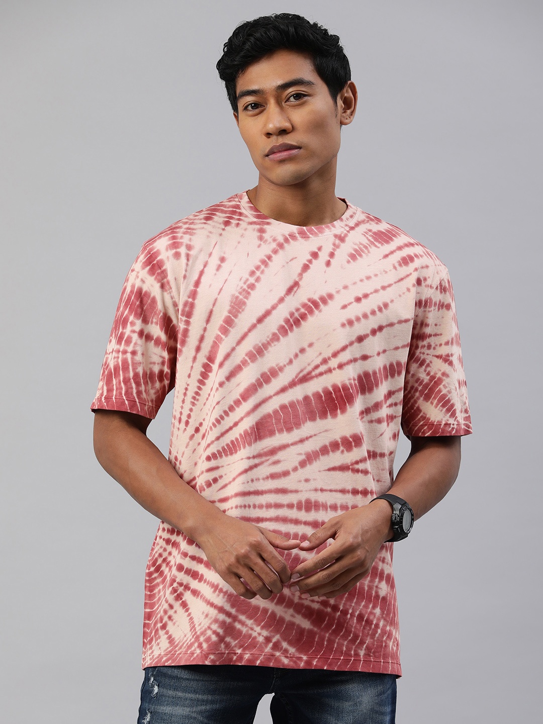 

Huetrap Men Tie & Dye Oversized T-shirt, Red