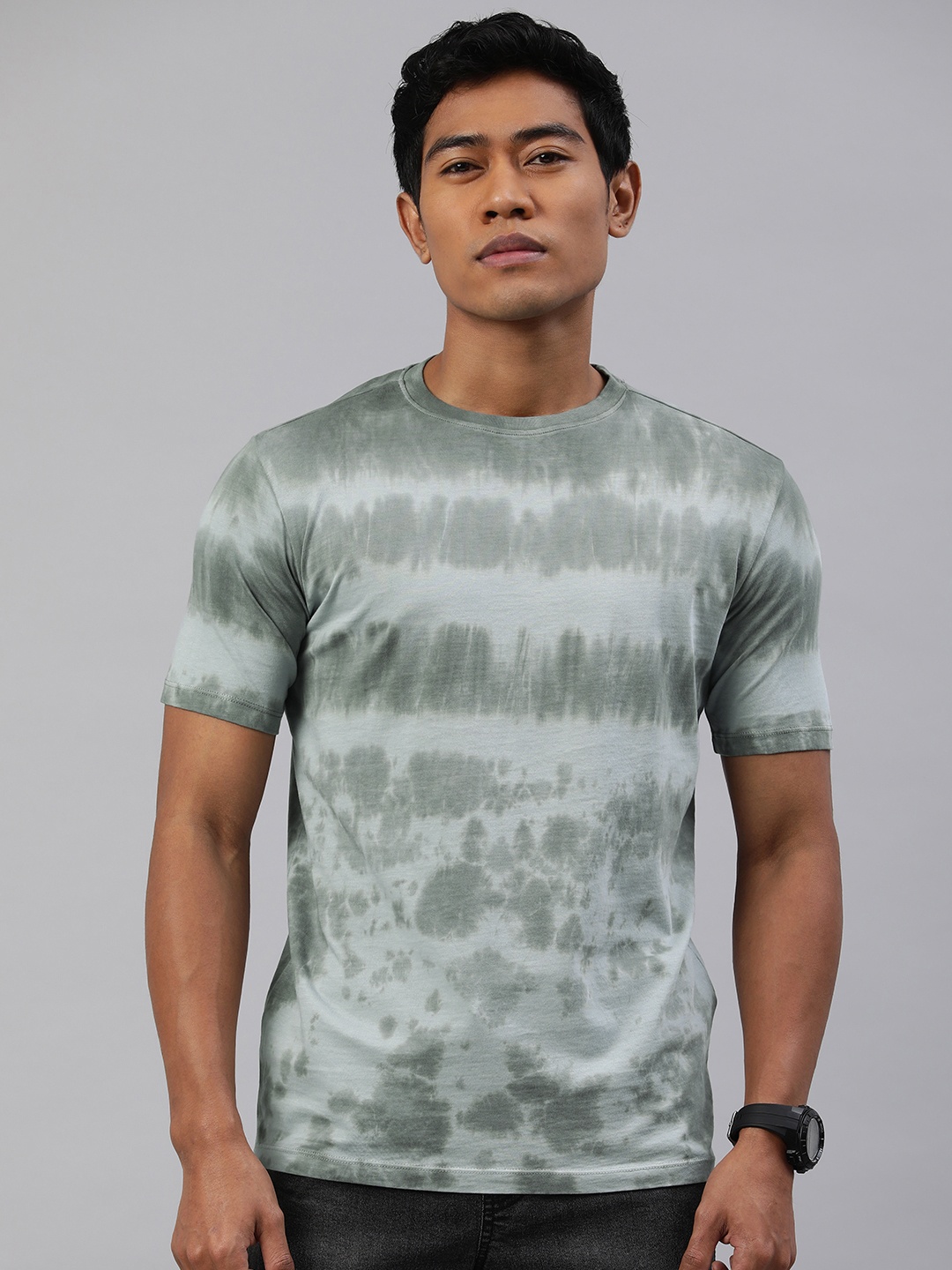 

Huetrap Men Tie & Dye Regular Fit T-shirt, Grey