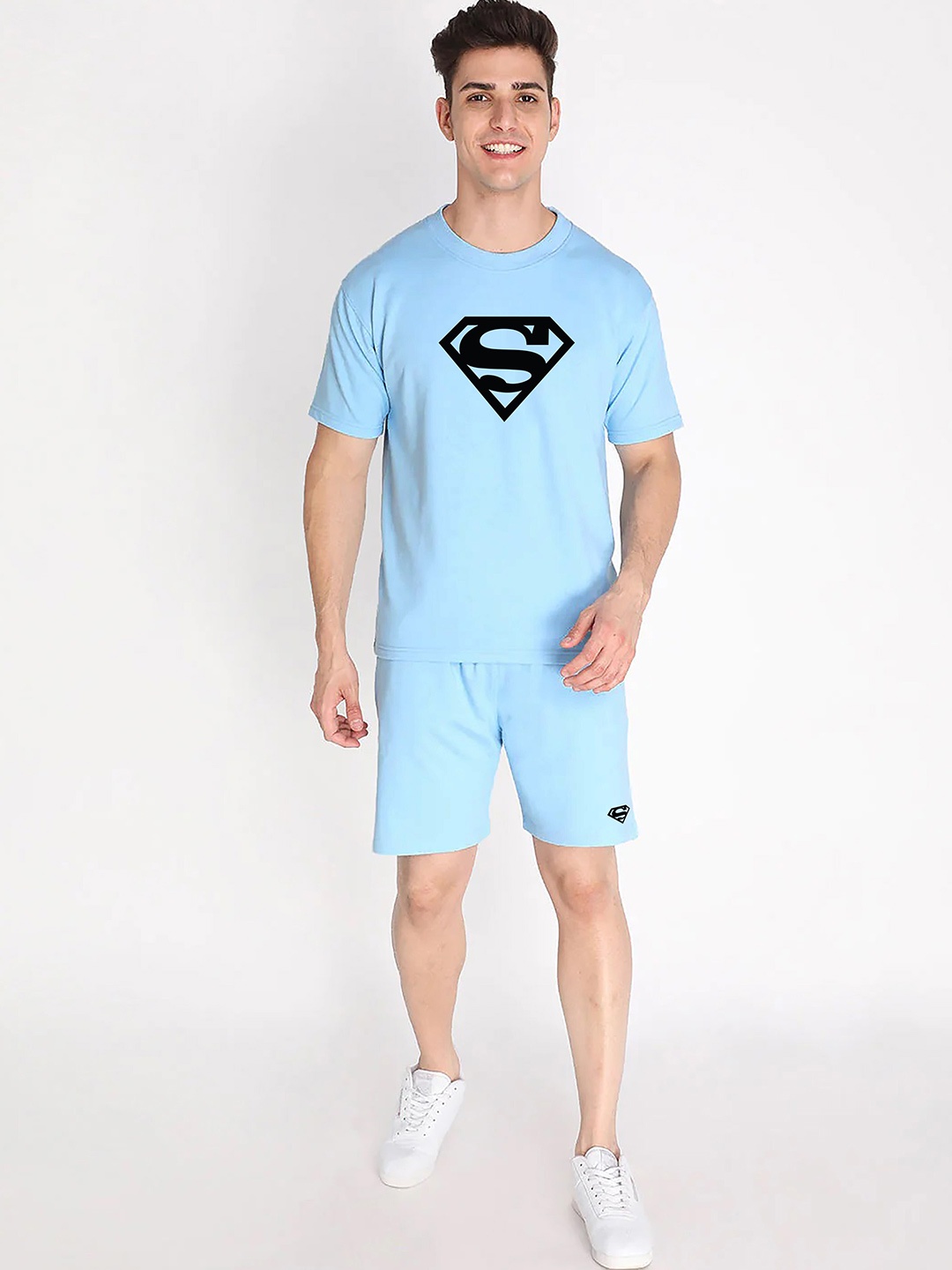 

FINIVO FASHION Superman Printed Pure Cotton T-shirt With Shorts, Blue