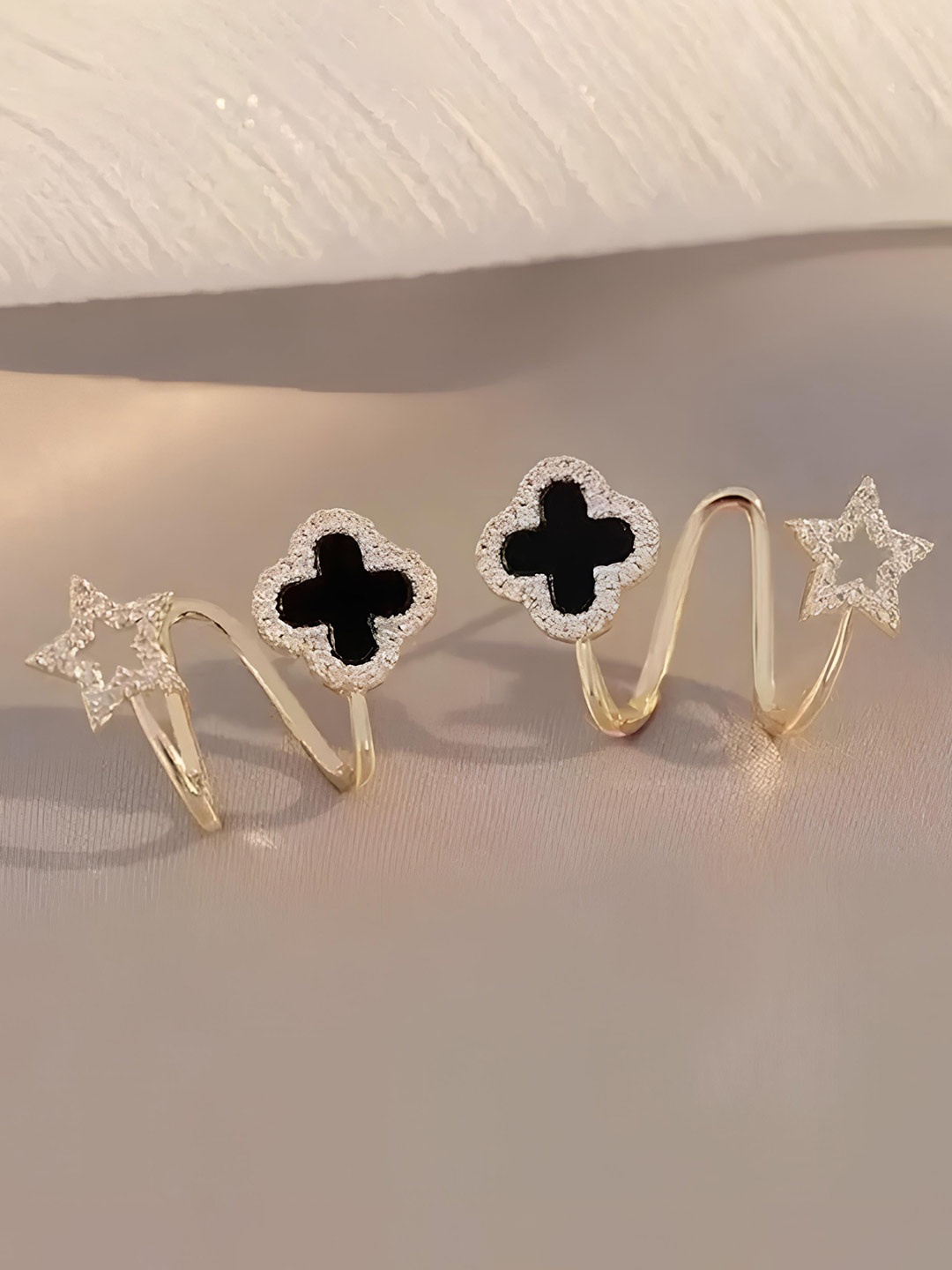 

KARISHMA KREATIONS Black & Gold-Toned Cubic Zirconia Earrings
