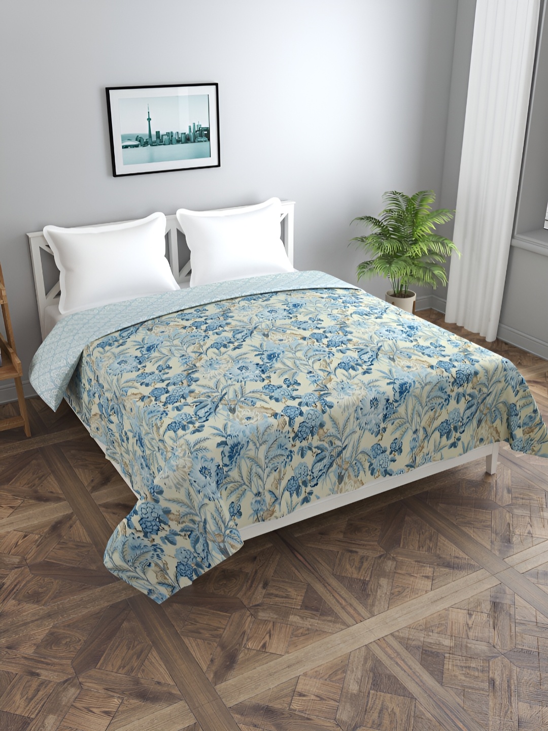 

BREVARD Blue Floral Cotton Double Queen Duvet Cover