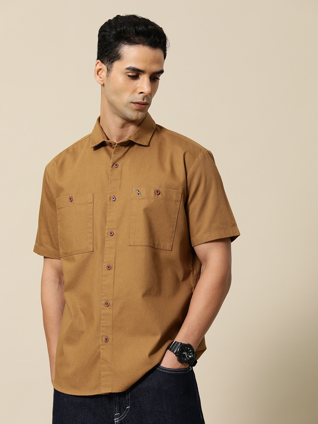 

Mr Bowerbird Men Premium Solid Casual Shirt, Brown