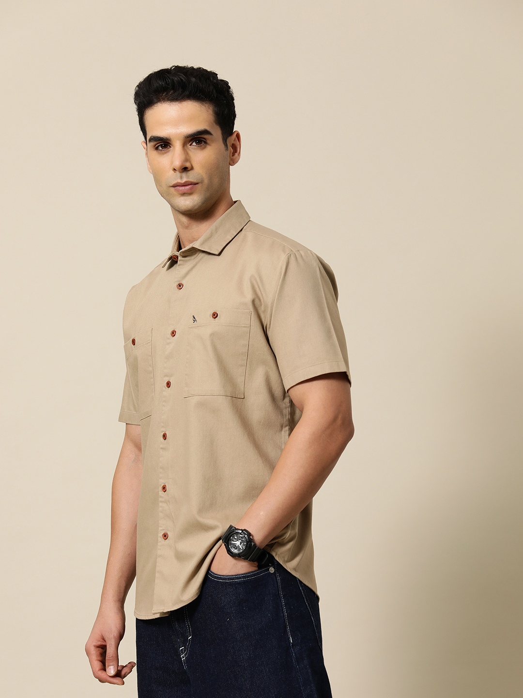 

Mr Bowerbird Men Premium Solid Casual Shirt, Khaki