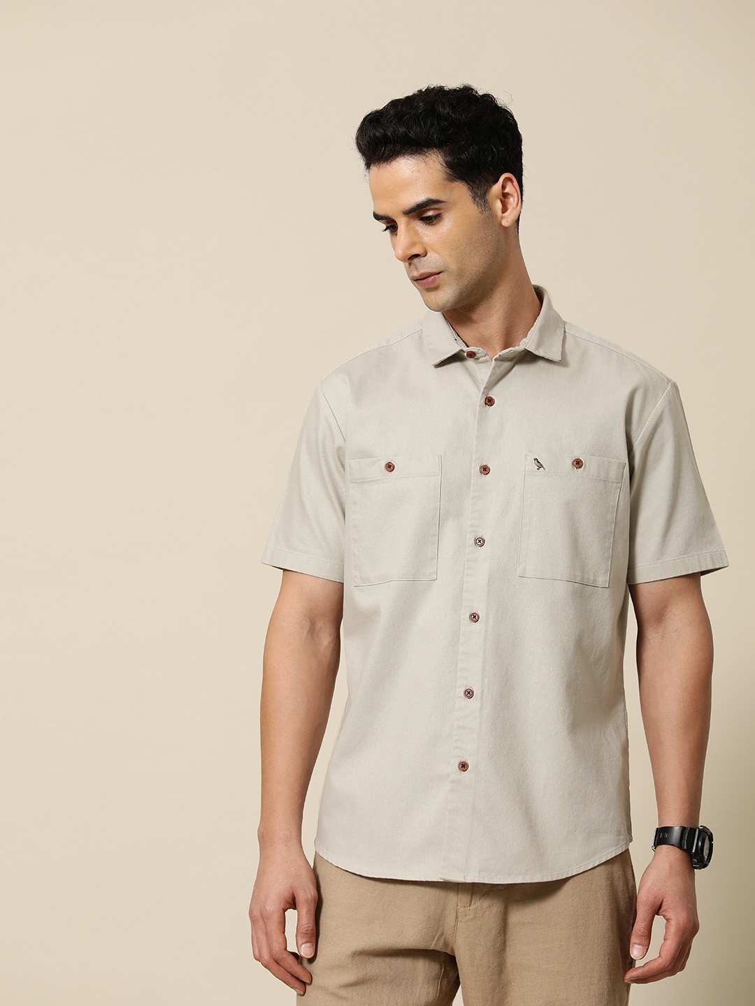

Mr Bowerbird Men Premium Solid Casual Shirt, Grey