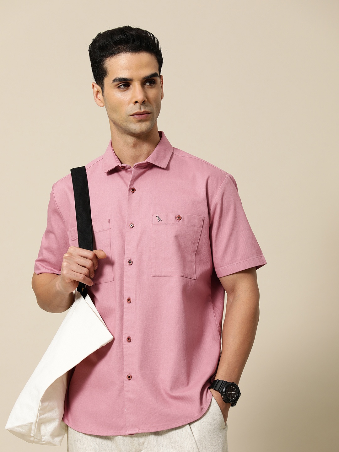 

Mr Bowerbird Men Premium Solid Casual Shirt, Peach