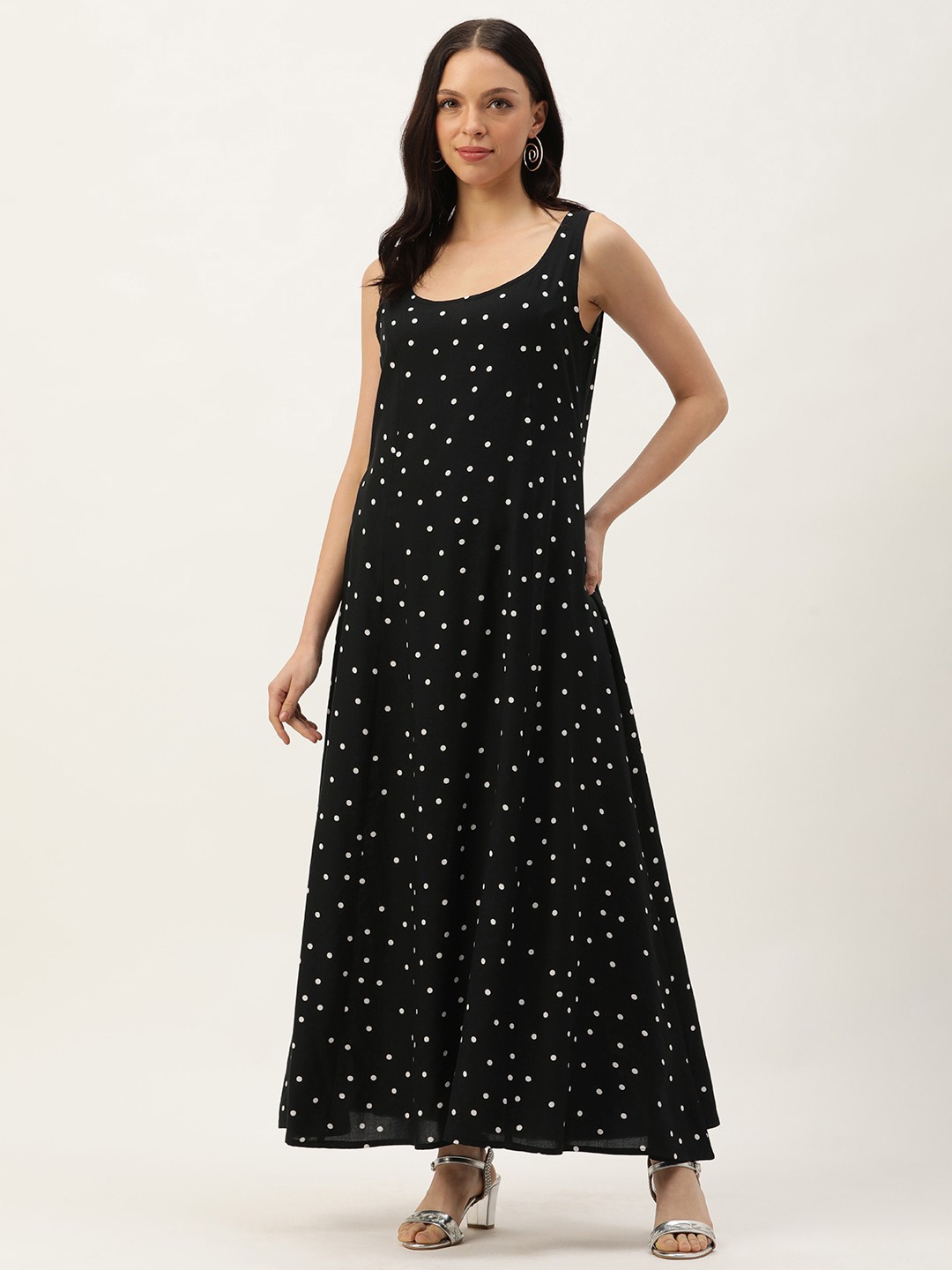 

AMUKTI Polka Dots Printed Maxi Dress, Black