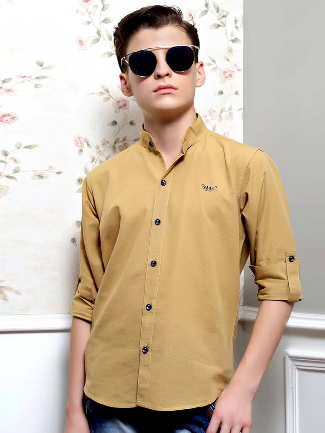 

BAESD Boys Classic Cotton Mandarin Collar Opaque Casual Shirt, Khaki