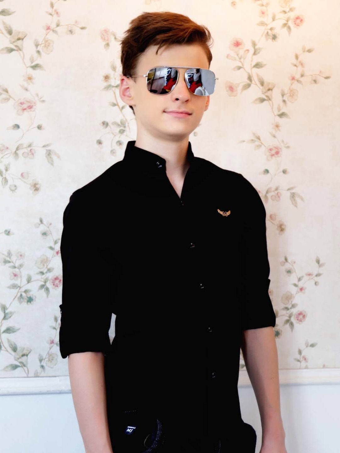 

BAESD Boys Mandarin Collar Opaque Regular Fit Cotton Casual Shirt, Black