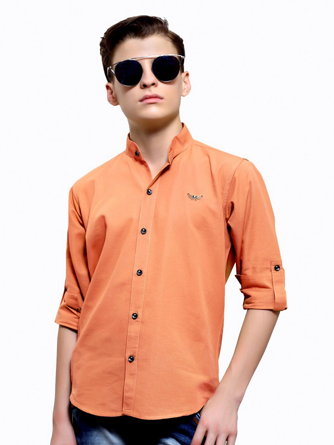 

BAESD Boys Mandarin Collar Opaque Regular Fit Cotton Casual Shirt, Orange