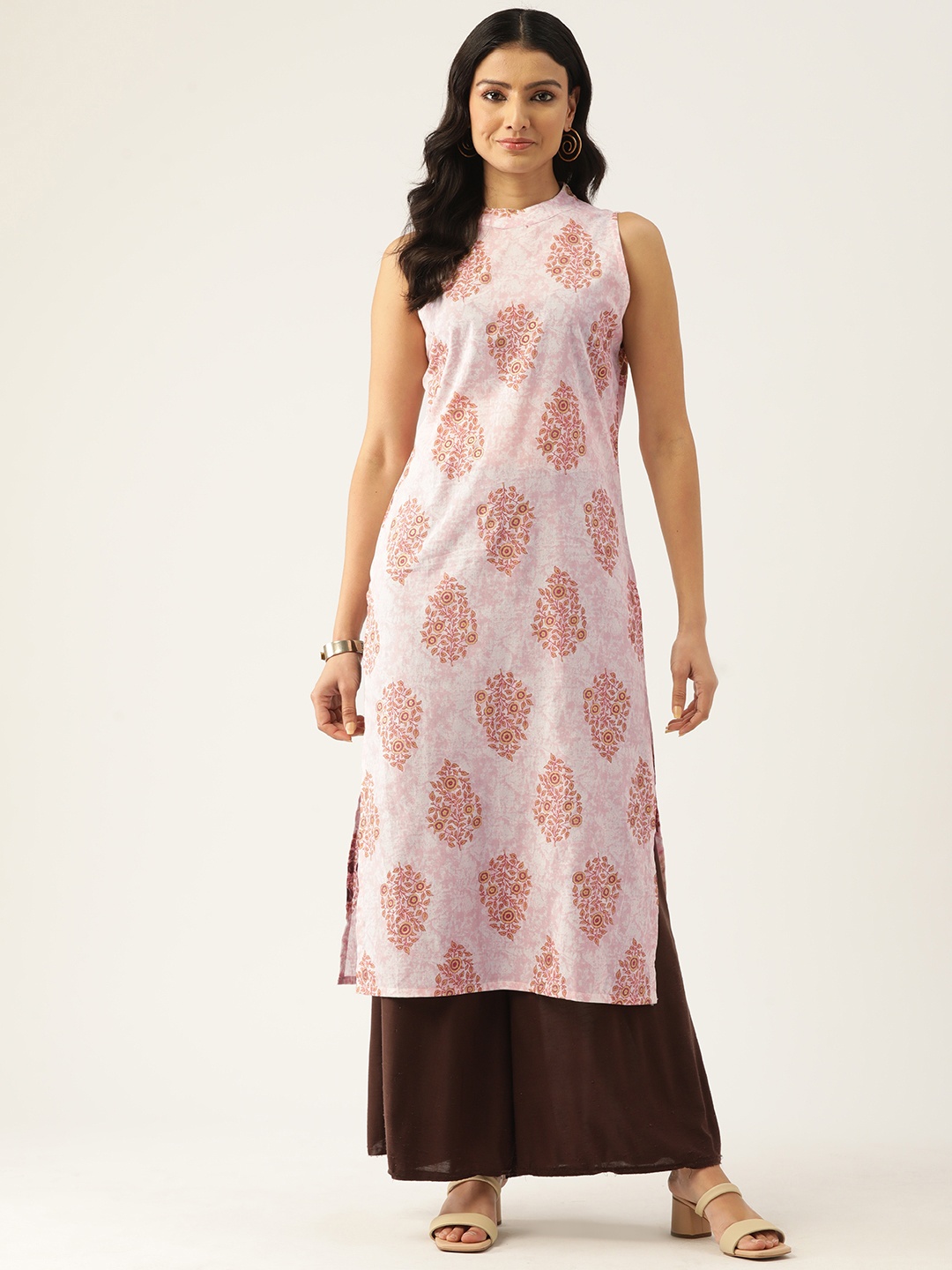 

FERANOID Floral Printed Pure Cotton Kurta, Peach
